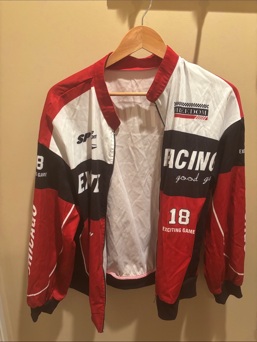 Red, Black & White Racing Bomber Jacket - Graphic